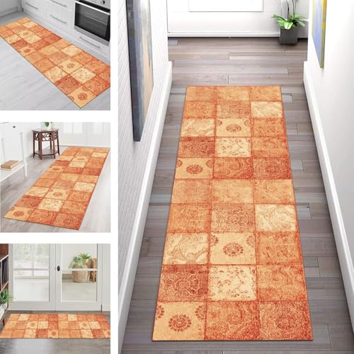 Teppich Läufer Flur Küche rutschfest Waschbar Schmutzfangmatte 100X200CM Teppichläufer Kücheläufer Orange Rot Teppichmatte Meterware Wohnzimmer Schlafzimmer Esszimmer Flurteppich Schmutzfangteppich von SGLGSTORE