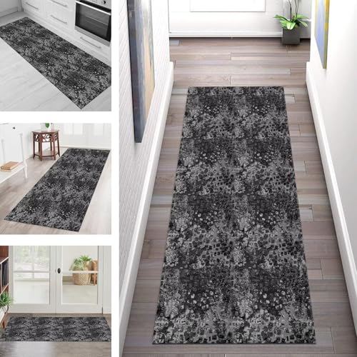 Teppich Läufer Flur Küche rutschfest Waschbar Schmutzfangmatte 100X300CM Teppichläufer Kücheläufer Dunkelgrau Teppichmatte Meterware Wohnzimmer Schlafzimmer Esszimmer Flurteppich Schmutzfangteppich von SGLGSTORE