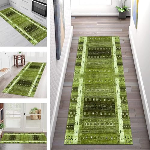 Teppich Läufer Flur Küche rutschfest Waschbar Schmutzfangmatte 100X400CM Teppichläufer Kücheläufer Gelb-Grün Teppichmatte Meterware Wohnzimmer Schlafzimmer Esszimmer Flurteppich Schmutzfangteppich von SGLGSTORE