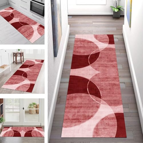Teppich Läufer Flur Küche rutschfest Waschbar Schmutzfangmatte 100X400CM Teppichläufer Kücheläufer Rot Teppichmatte Meterware Wohnzimmer Schlafzimmer Esszimmer Flurteppich Schmutzfangteppich von SGLGSTORE