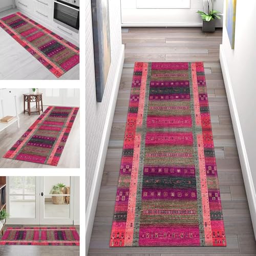Teppich Läufer Flur Küche rutschfest Waschbar Schmutzfangmatte 110X200CM Teppichläufer Kücheläufer Violett Rosa Rot Teppichmatte Wohnzimmer Schlafzimmer Esszimmer Flurteppich Schmutzfangteppich von SGLGSTORE