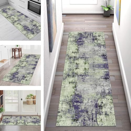 Teppich Läufer Flur Küche rutschfest Waschbar Schmutzfangmatte 110X240CM Teppichläufer Kücheläufer Grün Violett Grau Teppichmatte Wohnzimmer Schlafzimmer Esszimmer Flurteppich Schmutzfangteppich von SGLGSTORE