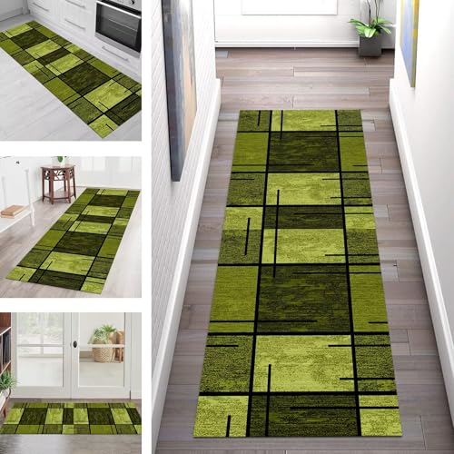 Teppich Läufer Flur Küche rutschfest Waschbar Schmutzfangmatte 110X300CM Teppichläufer Kücheläufer Gelb-Grün Teppichmatte Meterware Wohnzimmer Schlafzimmer Esszimmer Flurteppich Schmutzfangteppich von SGLGSTORE
