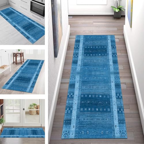 Teppich Läufer Flur Küche rutschfest Waschbar Schmutzfangmatte 110X350CM Teppichläufer Kücheläufer Blau Marokko Teppichmatte Meterware Wohnzimmer Schlafzimmer Esszimmer Flurteppich Schmutzfangteppich von SGLGSTORE