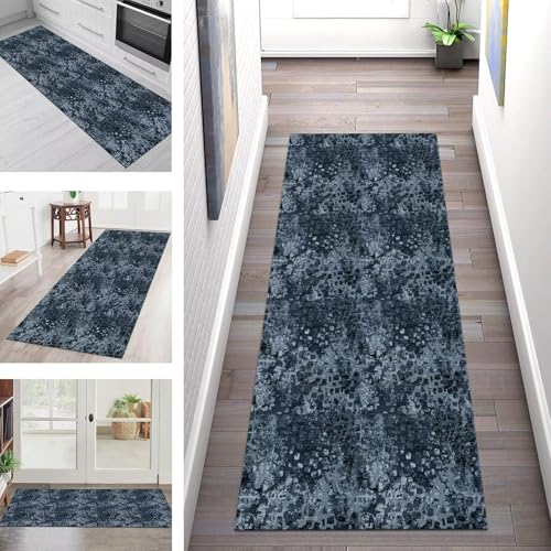 Teppich Läufer Flur Küche rutschfest Waschbar Schmutzfangmatte 110X400CM Teppichläufer Kücheläufer Blau Schwarz Teppichmatte Meterware Wohnzimmer Schlafzimmer Esszimmer Flurteppich Schmutzfangteppich von SGLGSTORE