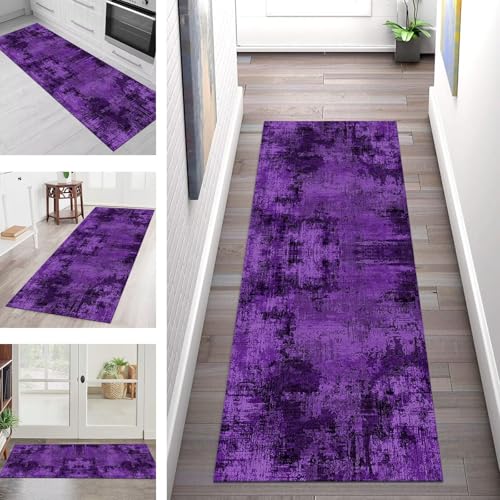 Teppich Läufer Flur Küche rutschfest Waschbar Schmutzfangmatte 110X450CM Teppichläufer Kücheläufer Blau-Violett Schwarz Teppichmatte Wohnzimmer Schlafzimmer Esszimmer Flurteppich Schmutzfangteppich von SGLGSTORE