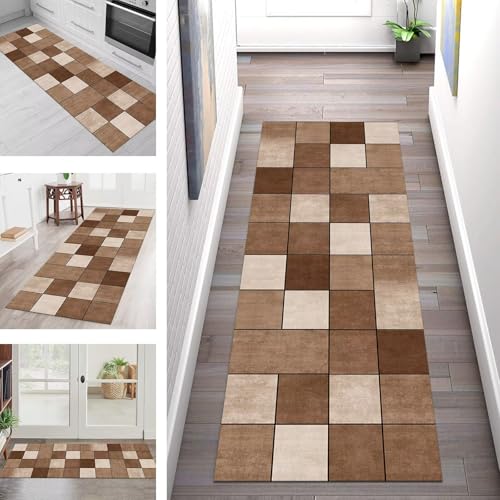 Teppich Läufer Flur Küche rutschfest Waschbar Schmutzfangmatte 110X450CM Teppichläufer Kücheläufer Braun Muster Teppichmatte Meterware Wohnzimmer Schlafzimmer Esszimmer Flurteppich Schmutzfangteppich Teppich Läufer Flur Küche rutschfest Waschbar Schmutzfangmatte 110X450CM Teppichläufer Kücheläufer Braun Muster Teppichmatte Meterware Wohnzimmer Schlafzimmer Esszimmer Flurteppich Schmutzfangteppich von SGLGSTORE