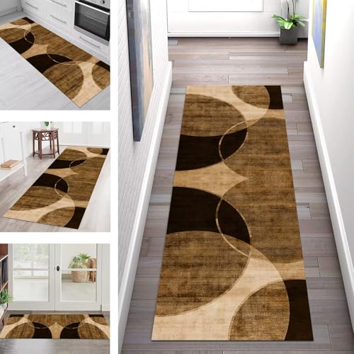 Teppich Läufer Flur Küche rutschfest Waschbar Schmutzfangmatte 110X450CM Teppichläufer Kücheläufer Braun Teppichmatte Meterware Wohnzimmer Schlafzimmer Esszimmer Flurteppich Schmutzfangteppich von SGLGSTORE