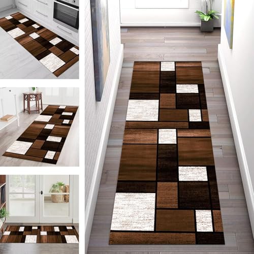 Teppich Läufer Flur Küche rutschfest Waschbar Schmutzfangmatte 110X450CM Teppichläufer Kücheläufer Braun Teppichmatte Meterware Wohnzimmer Schlafzimmer Esszimmer Flurteppich Schmutzfangteppich von SGLGSTORE
