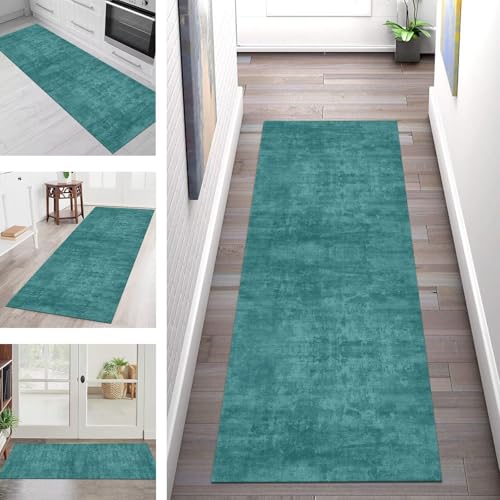 Teppich Läufer Flur Küche rutschfest Waschbar Schmutzfangmatte 110X450CM Teppichläufer Kücheläufer Cyan Teppichmatte Meterware Wohnzimmer Schlafzimmer Esszimmer Flurteppich Schmutzfangteppich von SGLGSTORE
