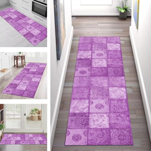 Teppich Läufer Flur Küche rutschfest Waschbar Schmutzfangmatte 110X450CM Teppichläufer Kücheläufer Violett Teppichmatte Meterware Wohnzimmer Schlafzimmer Esszimmer Flurteppich Schmutzfangteppich Teppich Läufer Flur Küche rutschfest Waschbar Schmutzfangmatte 110X450CM Teppichläufer Kücheläufer Violett Teppichmatte Meterware Wohnzimmer Schlafzimmer Esszimmer Flurteppich Schmutzfangteppich von SGLGSTORE