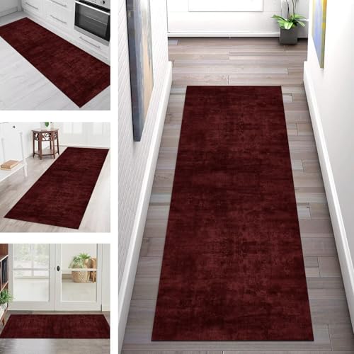 Teppich Läufer Flur Küche rutschfest Waschbar Schmutzfangmatte 110X500CM Teppichläufer Kücheläufer Dunkelrot Teppichmatte Meterware Wohnzimmer Schlafzimmer Esszimmer Flurteppich Schmutzfangteppich von SGLGSTORE