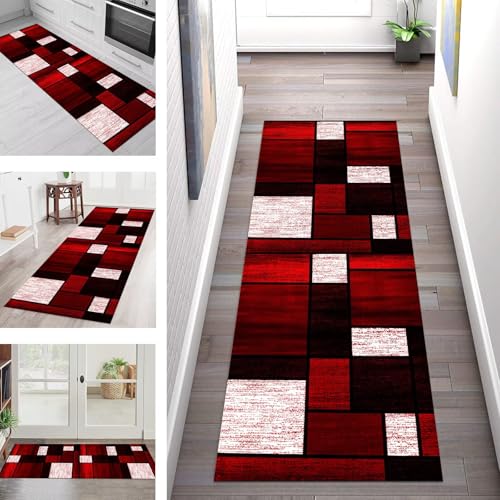 Teppich Läufer Flur Küche rutschfest Waschbar Schmutzfangmatte 110X500CM Teppichläufer Kücheläufer Dunkelrot Teppichmatte Meterware Wohnzimmer Schlafzimmer Esszimmer Flurteppich Schmutzfangteppich von SGLGSTORE