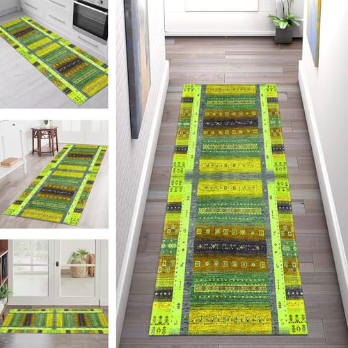 Teppich Läufer Flur Küche rutschfest Waschbar Schmutzfangmatte 110X500CM Teppichläufer Kücheläufer Gelb Braun Grün Teppichmatte Wohnzimmer Schlafzimmer Esszimmer Flurteppich Schmutzfangteppich von SGLGSTORE