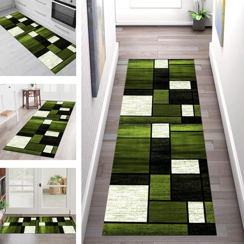 Teppich Läufer Flur Küche rutschfest Waschbar Schmutzfangmatte 110X500CM Teppichläufer Kücheläufer Grün Schwarz Weiß Teppichmatte Wohnzimmer Schlafzimmer Esszimmer Flurteppich Schmutzfangteppich von SGLGSTORE