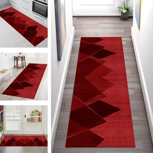 Teppich Läufer Flur Küche rutschfest Waschbar Schmutzfangmatte 110X500CM Teppichläufer Kücheläufer Rot Teppichmatte Meterware Wohnzimmer Schlafzimmer Esszimmer Flurteppich Schmutzfangteppich von SGLGSTORE