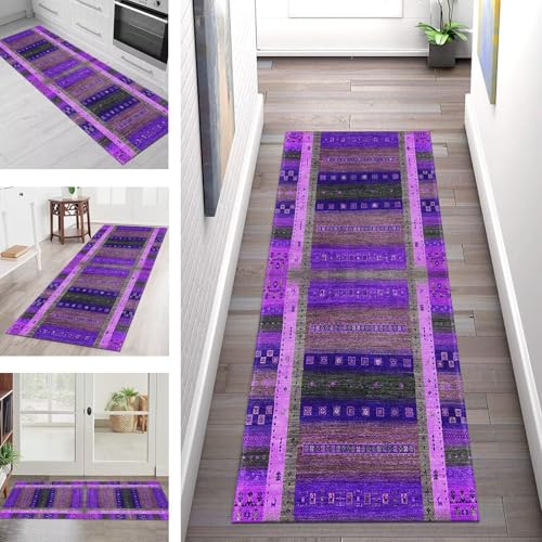 Teppich Läufer Flur Küche rutschfest Waschbar Schmutzfangmatte 110X500CM Teppichläufer Kücheläufer Violett Grau Grün Teppichmatte Wohnzimmer Schlafzimmer Esszimmer Flurteppich Schmutzfangteppich von SGLGSTORE