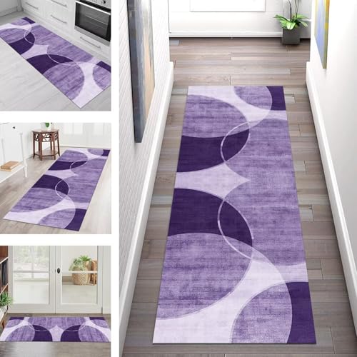 Teppich Läufer Flur Küche rutschfest Waschbar Schmutzfangmatte 110X500CM Teppichläufer Kücheläufer Violett Teppichmatte Meterware Wohnzimmer Schlafzimmer Esszimmer Flurteppich Schmutzfangteppich von SGLGSTORE