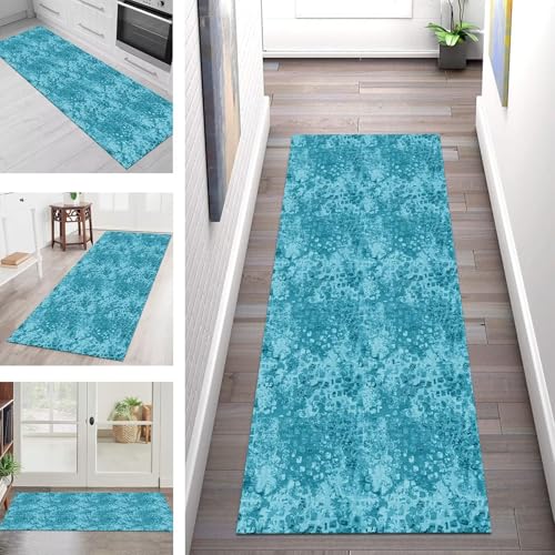 Teppich Läufer Flur Küche rutschfest Waschbar Schmutzfangmatte 120X350CM Teppichläufer Kücheläufer Hellblau Teppichmatte Meterware Wohnzimmer Schlafzimmer Esszimmer Flurteppich Schmutzfangteppich von SGLGSTORE