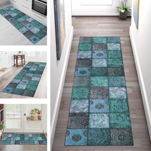 Teppich Läufer Flur Küche rutschfest Waschbar Schmutzfangmatte 120X400CM Teppichläufer Kücheläufer Grün Braun Blau Teppichmatte Wohnzimmer Schlafzimmer Esszimmer Flurteppich Schmutzfangteppich von SGLGSTORE