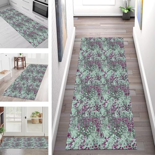 Teppich Läufer Flur Küche rutschfest Waschbar Schmutzfangmatte 120X400CM Teppichläufer Kücheläufer Rosa Violett Grün Grau Teppichmatte Wohnzimmer Schlafzimmer Esszimmer Flurteppich Schmutzfangteppich von SGLGSTORE