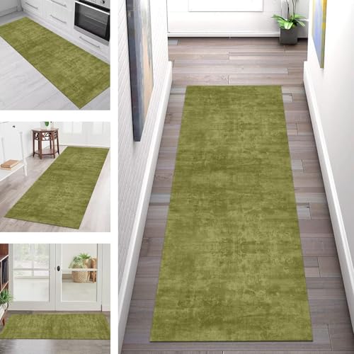 Teppich Läufer Flur Küche rutschfest Waschbar Schmutzfangmatte 120X450CM Teppichläufer Kücheläufer Grün Vintage Teppichmatte Meterware Wohnzimmer Schlafzimmer Esszimmer Flurteppich Schmutzfangteppich von SGLGSTORE