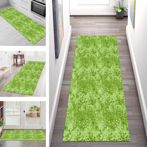 Teppich Läufer Flur Küche rutschfest Waschbar Schmutzfangmatte 120X450CM Teppichläufer Kücheläufer Hellgrün Teppichmatte Meterware Wohnzimmer Schlafzimmer Esszimmer Flurteppich Schmutzfangteppich von SGLGSTORE