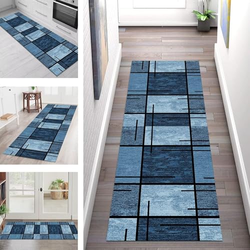 Teppich Läufer Flur Küche rutschfest Waschbar Schmutzfangmatte 120X500CM Teppichläufer Kücheläufer Blau Teppichmatte Meterware Wohnzimmer Schlafzimmer Esszimmer Flurteppich Schmutzfangteppich von SGLGSTORE