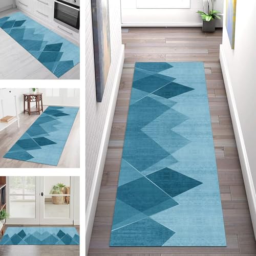 Teppich Läufer Flur Küche rutschfest Waschbar Schmutzfangmatte 120X500CM Teppichläufer Kücheläufer Blau Teppichmatte Meterware Wohnzimmer Schlafzimmer Esszimmer Flurteppich Schmutzfangteppich von SGLGSTORE