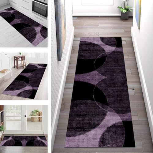 Teppich Läufer Flur Küche rutschfest Waschbar Schmutzfangmatte 120X500CM Teppichläufer Kücheläufer Dunkelviolett Schwarz Teppichmatte Wohnzimmer Schlafzimmer Esszimmer Flurteppich Schmutzfangteppich von SGLGSTORE