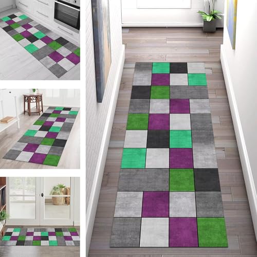 Teppich Läufer Flur Küche rutschfest Waschbar Schmutzfangmatte 120X500CM Teppichläufer Kücheläufer Grau Schwarz Violett Grün Teppichmatte Meterware Wohnzimmer Schlafzimmer Esszimmer Flurteppich von SGLGSTORE