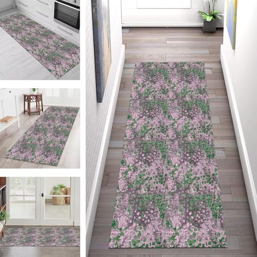 Teppich Läufer Flur Küche rutschfest Waschbar Schmutzfangmatte 120X500CM Teppichläufer Kücheläufer Grün Rosa Grau Teppichmatte Wohnzimmer Schlafzimmer Esszimmer Flurteppich Schmutzfangteppich von SGLGSTORE