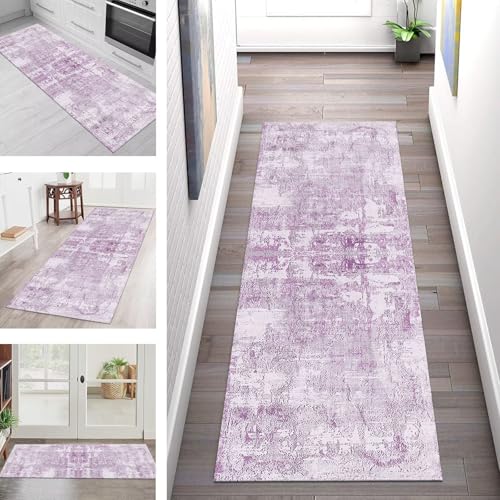 Teppich Läufer Flur Küche rutschfest Waschbar Schmutzfangmatte 120X500CM Teppichläufer Kücheläufer Rosa Grau Teppichmatte Meterware Wohnzimmer Schlafzimmer Esszimmer Flurteppich Schmutzfangteppich von SGLGSTORE