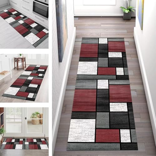 Teppich Läufer Flur Küche rutschfest Waschbar Schmutzfangmatte 40X100CM Teppichläufer Kücheläufer Rot Schwarz Teppichmatte Meterware Wohnzimmer Schlafzimmer Esszimmer Flurteppich Schmutzfangteppich von SGLGSTORE