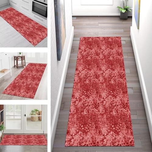 Teppich Läufer Flur Küche rutschfest Waschbar Schmutzfangmatte 40X180CM Teppichläufer Kücheläufer Hellrot Teppichmatte Meterware Wohnzimmer Schlafzimmer Esszimmer Flurteppich Schmutzfangteppich von SGLGSTORE