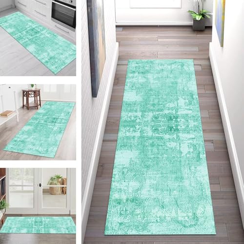 Teppich Läufer Flur Küche rutschfest Waschbar Schmutzfangmatte 40X250CM Teppichläufer Kücheläufer Cyan Teppichmatte Meterware Wohnzimmer Schlafzimmer Esszimmer Flurteppich Schmutzfangteppich von SGLGSTORE