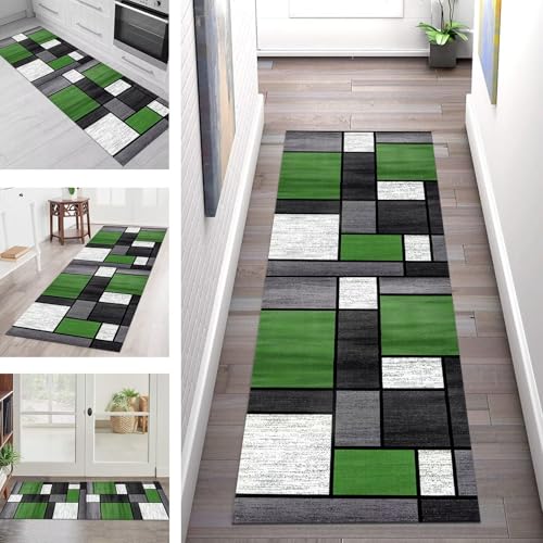 Teppich Läufer Flur Küche rutschfest Waschbar Schmutzfangmatte 40X250CM Teppichläufer Kücheläufer Grün Schwarz Grau Teppichmatte Wohnzimmer Schlafzimmer Esszimmer Flurteppich Schmutzfangteppich von SGLGSTORE
