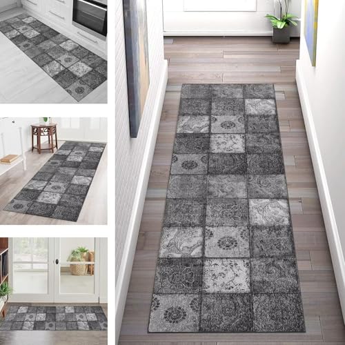 Teppich Läufer Flur Küche rutschfest Waschbar Schmutzfangmatte 40X300CM Teppichläufer Kücheläufer Grau Teppichmatte Meterware Wohnzimmer Schlafzimmer Esszimmer Flurteppich Schmutzfangteppich von SGLGSTORE