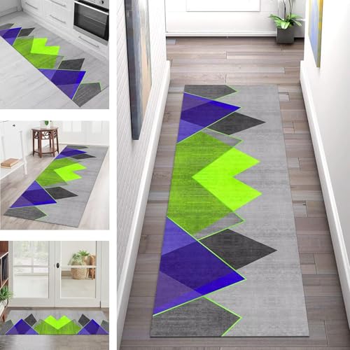 Teppich Läufer Flur Küche rutschfest Waschbar Schmutzfangmatte 40X60CM Teppichläufer Kücheläufer Dunkelblau Grün Teppichmatte Wohnzimmer Schlafzimmer Esszimmer Flurteppich Schmutzfangteppich von SGLGSTORE