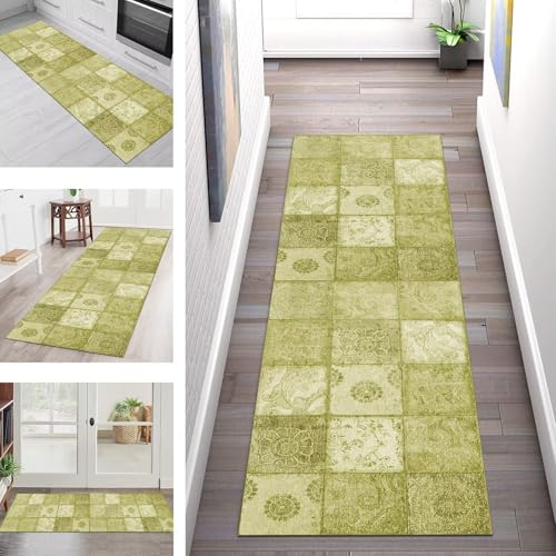 Teppich Läufer Flur Küche rutschfest Waschbar Schmutzfangmatte 40X60CM Teppichläufer Kücheläufer Gelb-Grün Teppichmatte Meterware Wohnzimmer Schlafzimmer Esszimmer Flurteppich Schmutzfangteppich von SGLGSTORE