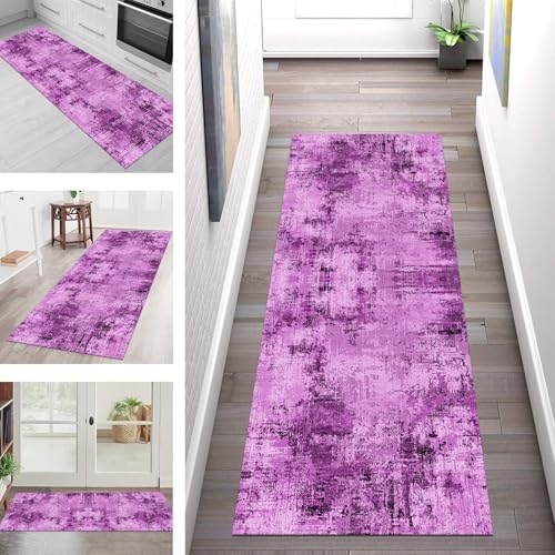 Teppich Läufer Flur Küche rutschfest Waschbar Schmutzfangmatte 40X60CM Teppichläufer Kücheläufer Hellviolett Schwarz Teppichmatte Wohnzimmer Schlafzimmer Esszimmer Flurteppich Schmutzfangteppich von SGLGSTORE