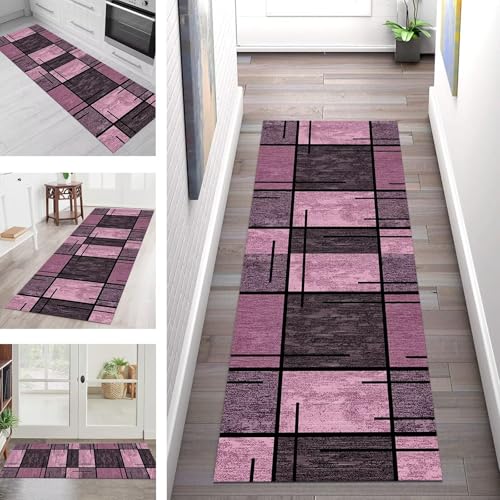 Teppich Läufer Flur Küche rutschfest Waschbar Schmutzfangmatte 40X60CM Teppichläufer Kücheläufer Violett Schwarz Teppichmatte Wohnzimmer Schlafzimmer Esszimmer Flurteppich Schmutzfangteppich von SGLGSTORE