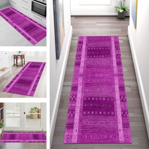 Teppich Läufer Flur Küche rutschfest Waschbar Schmutzfangmatte 40X60CM Teppichläufer Kücheläufer Violett Vintage Teppichmatte Wohnzimmer Schlafzimmer Esszimmer Flurteppich Schmutzfangteppich von SGLGSTORE