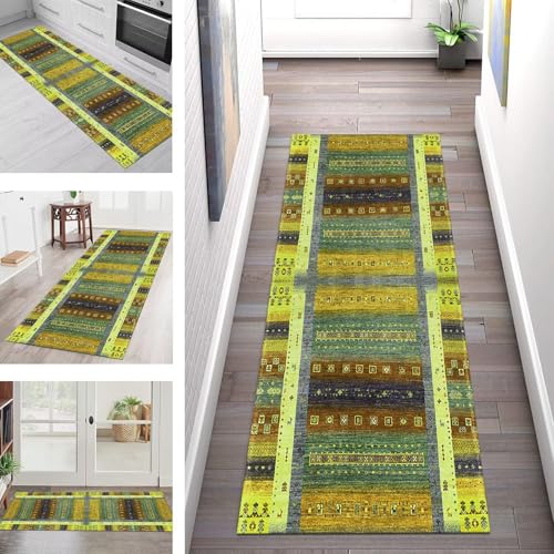 Teppich Läufer Flur Küche rutschfest Waschbar Schmutzfangmatte 40X90CM Teppichläufer Kücheläufer Gelb Braun Grün Teppichmatte Wohnzimmer Schlafzimmer Esszimmer Flurteppich Schmutzfangteppich von SGLGSTORE