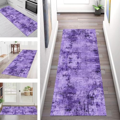 Teppich Läufer Flur Küche rutschfest Waschbar Schmutzfangmatte 40X90CM Teppichläufer Kücheläufer Hellblauviolett Teppichmatte Wohnzimmer Schlafzimmer Esszimmer Flurteppich Schmutzfangteppich von SGLGSTORE