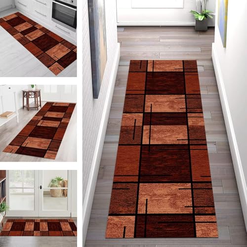 Teppich Läufer Flur Küche rutschfest Waschbar Schmutzfangmatte 40X90CM Teppichläufer Kücheläufer Orange-Braun Teppichmatte Meterware Wohnzimmer Schlafzimmer Esszimmer Flurteppich Schmutzfangteppich von SGLGSTORE