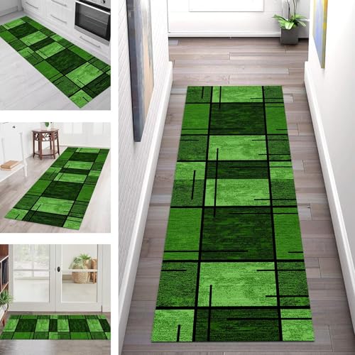Teppich Läufer Flur Küche rutschfest Waschbar Schmutzfangmatte 50X100CM Teppichläufer Kücheläufer Grün Teppichmatte Meterware Wohnzimmer Schlafzimmer Esszimmer Flurteppich Schmutzfangteppich von SGLGSTORE