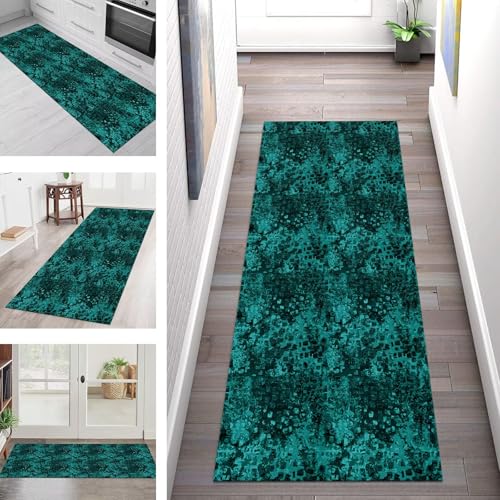 Teppich Läufer Flur Küche rutschfest Waschbar Schmutzfangmatte 50X150CM Teppichläufer Kücheläufer Cyan Schwarz Teppichmatte Meterware Wohnzimmer Schlafzimmer Esszimmer Flurteppich Schmutzfangteppich von SGLGSTORE