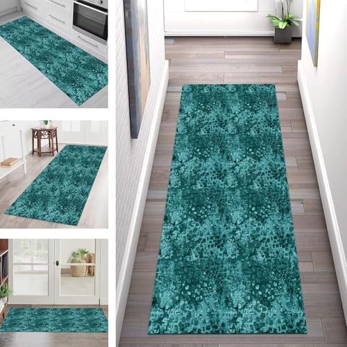 Teppich Läufer Flur Küche rutschfest Waschbar Schmutzfangmatte 50X180CM Teppichläufer Kücheläufer Cyan Teppichmatte Meterware Wohnzimmer Schlafzimmer Esszimmer Flurteppich Schmutzfangteppich von SGLGSTORE