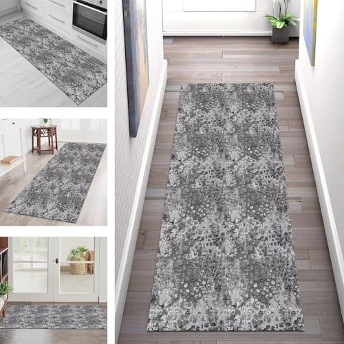 Teppich Läufer Flur Küche rutschfest Waschbar Schmutzfangmatte 50X200CM Teppichläufer Kücheläufer Grau Teppichmatte Meterware Wohnzimmer Schlafzimmer Esszimmer Flurteppich Schmutzfangteppich von SGLGSTORE